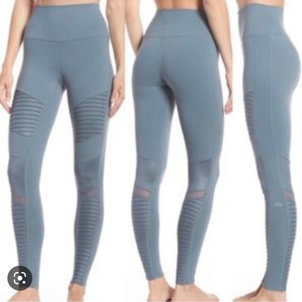 ALO YOGA HIGH WAISTED MOTO LEGGINGS IN CONCRETE/CONCRETE GLOSSY SIZE XS
